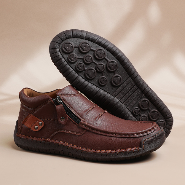 ⏰Limited Time Sale 70% OFF-Men’s Handmade Premium Leather Slip-On Driving Boots – Wide Toe, Arch Support, Waterproof, Pressure Relief, Non-Slip Sole for Casual, Travel & Outdoor