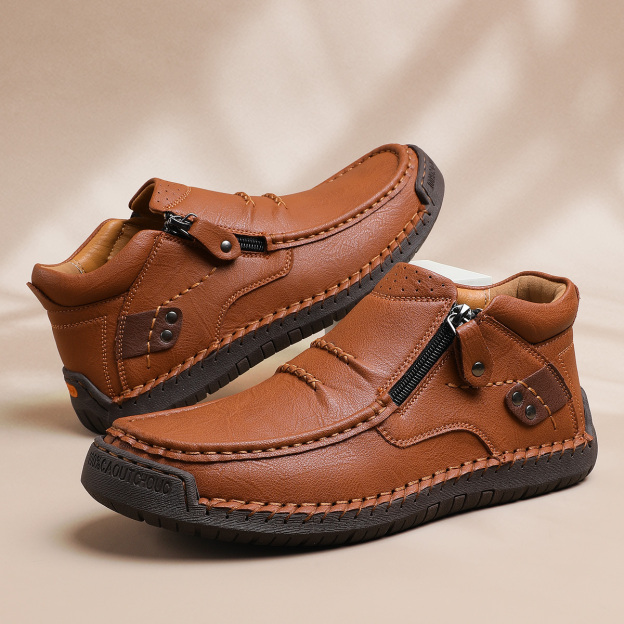 ⏰Limited Time Sale 70% OFF-Men’s Handmade Premium Leather Slip-On Driving Boots – Wide Toe, Arch Support, Waterproof, Pressure Relief, Non-Slip Sole for Casual, Travel & Outdoor