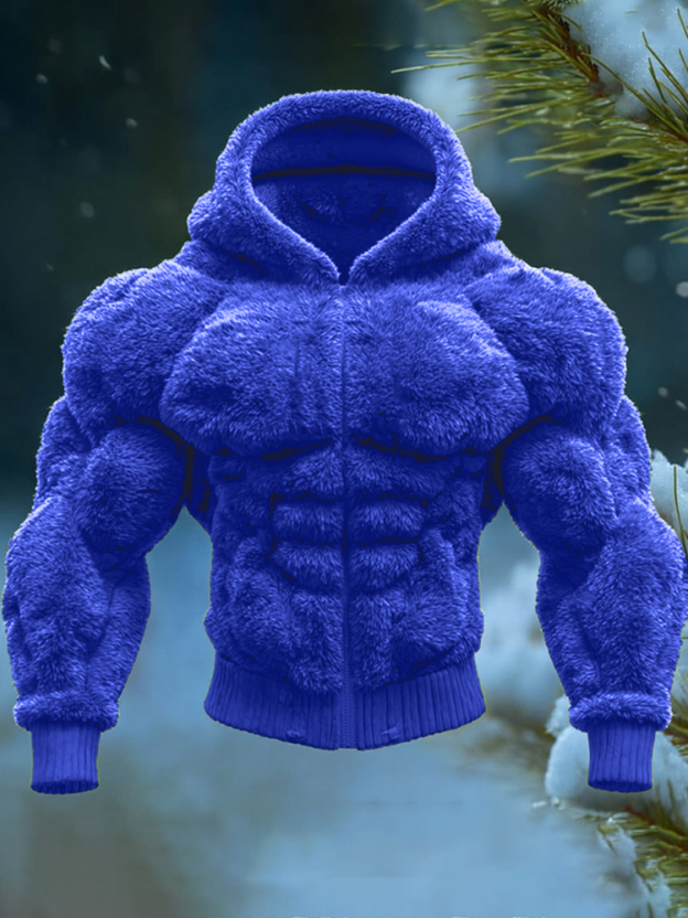 Men's Vintage Muscle Line Art Warm Hooded Cardigan