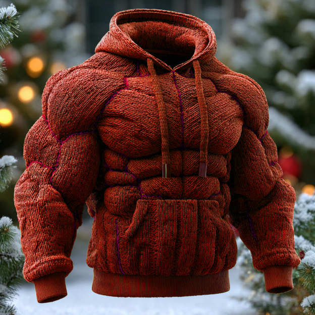 Line Art Knitted Warm Men's Hooded Sweater