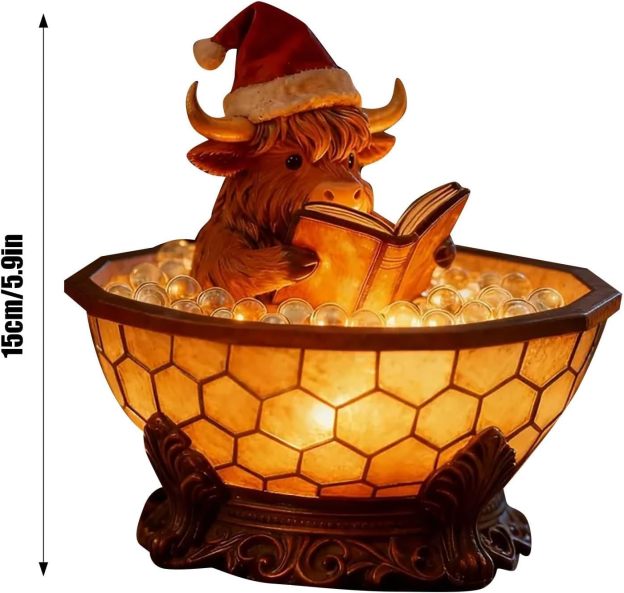 Christmas Highland Cow Bubble Bath Lamp, Reading Night Light for Rooms, Cute 3D LED Night Light, for Desks, Mantels, and Holiday Decor (1pc)