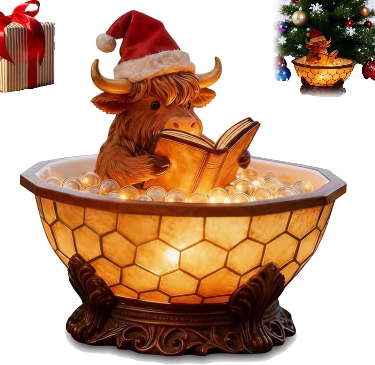 Christmas Highland Cow Bubble Bath Lamp, Reading Night Light for Rooms