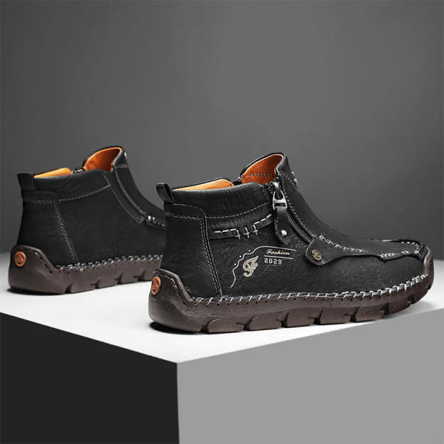 (⏰Last Day 70% OFF🔥)Men's Top-Quality Motorcycle Boots Hand-Stitched Genuine Leather Boots-Wide Toe, Waterproof， Anti-Slip， Anti-Sprain，Suitable for Work, Driving, Hiking