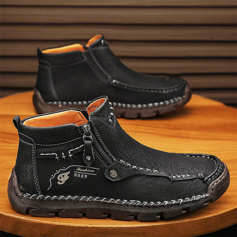 (⏰Last Day 70% OFF🔥)Men's Top-Quality Motorcycle Boots Hand-Stitched Genuine Leather Boots-Wide Toe, Waterproof, Anti-Slip, Anti-Sprain,Suitable for Work, Driving, Hiking