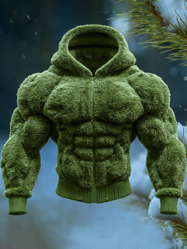 Men's Vintage Muscle Line Art Warm Hooded Cardigan