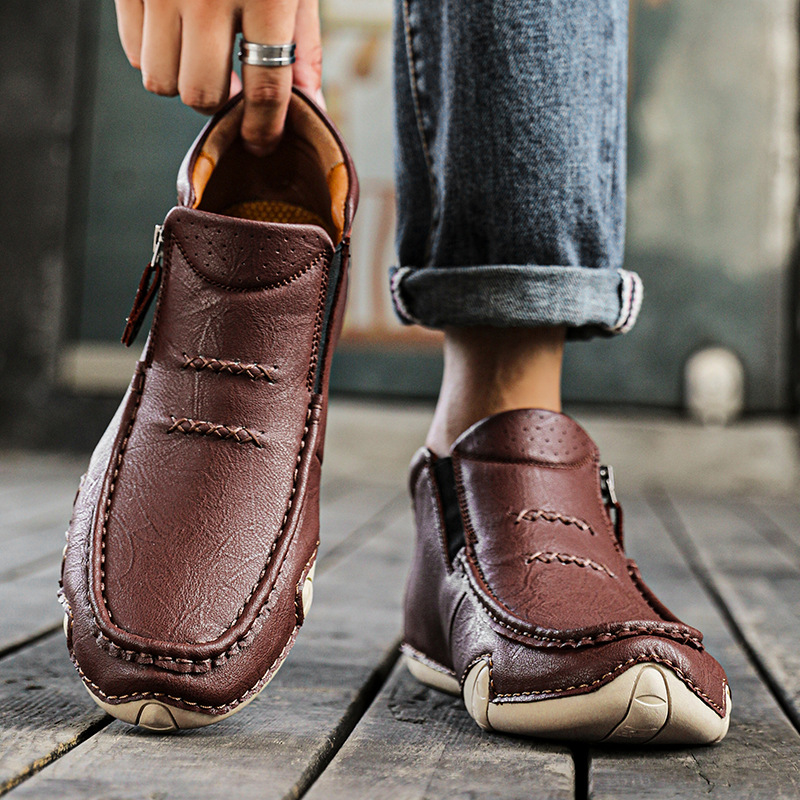 Men’s All-Season Leather Zip Boots – Durable, Waterproof & Orthopedic Support