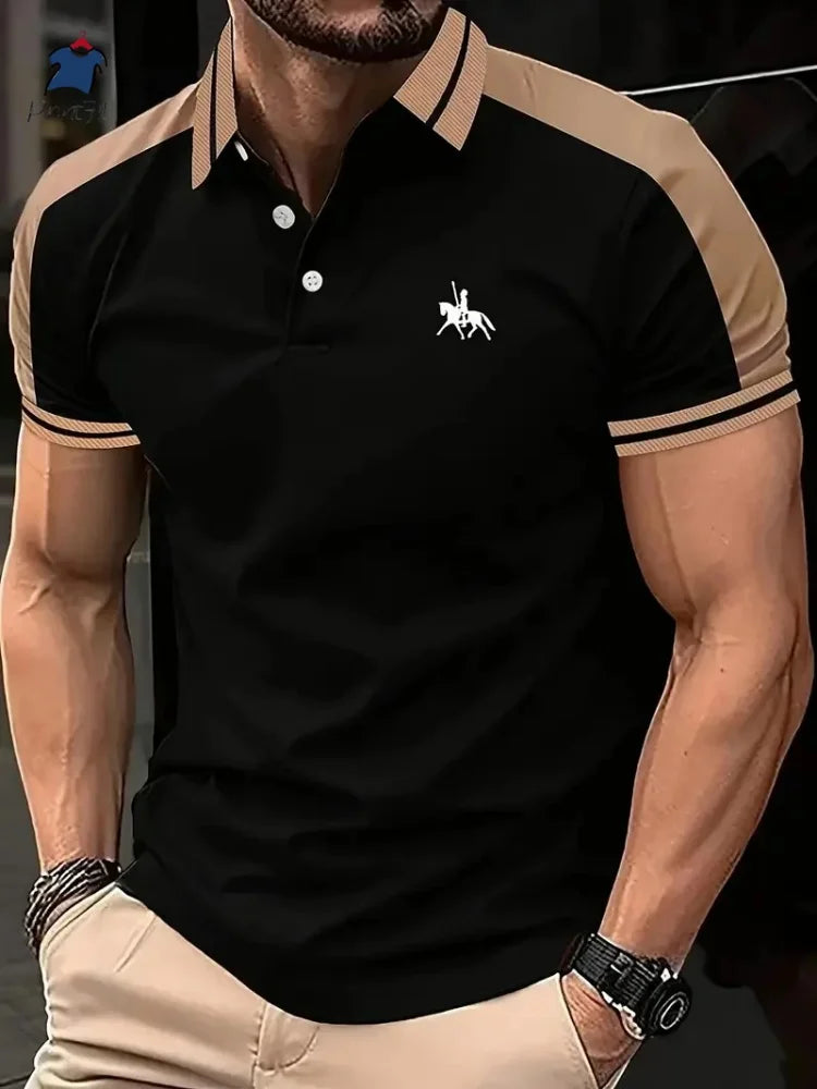 2025 Summer New Men's Casual Short-Sleeved Polo Shirt Patchwork Fashion Striped Printed T-shirt Men's Sportswear Men's Wear