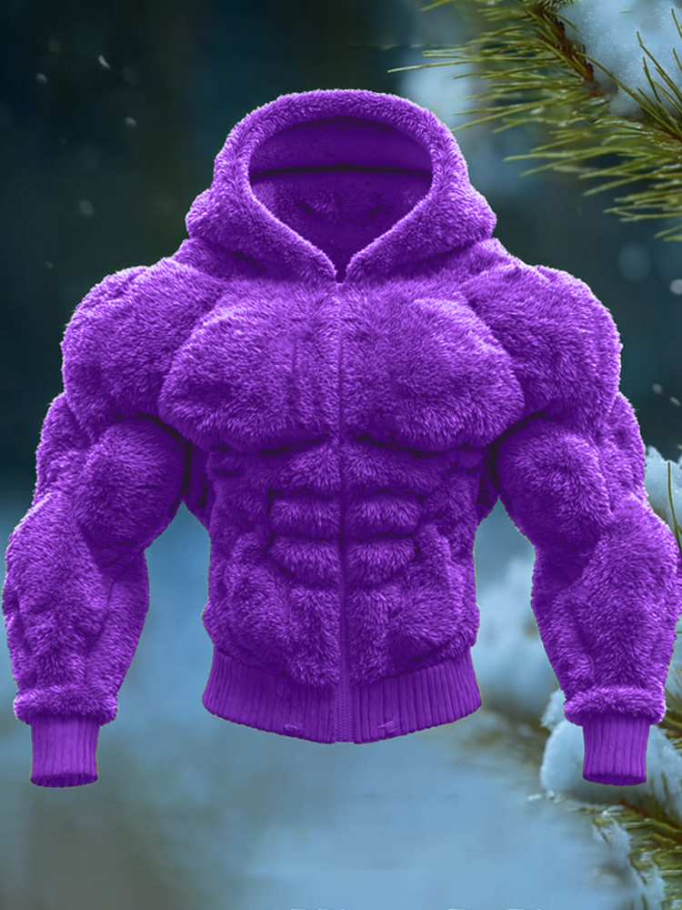 Men's Vintage Muscle Line Art Warm Hooded Cardigan