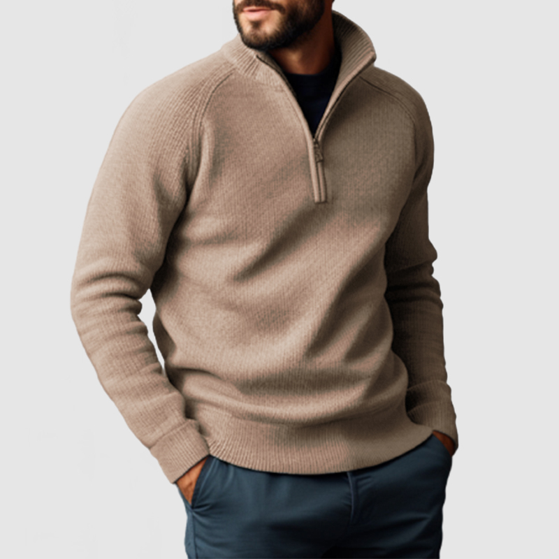 Men's Stand Collar Zipper Cashmere Basic Sweater