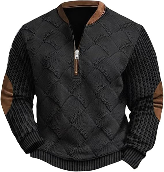 Men's Vintage Country Western Cashmere Wool Print Zipper Stand Collar Casual Sweatshirt
