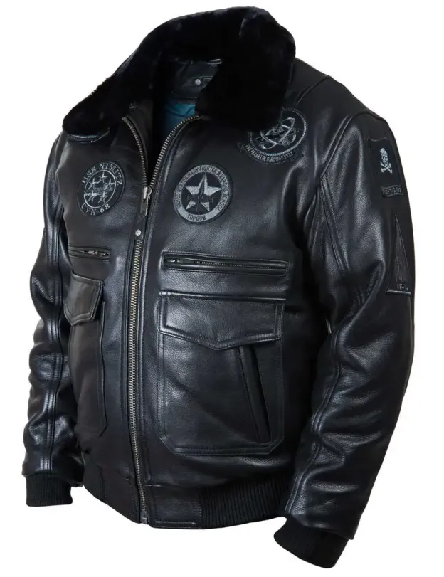NUOVO ARRIVO – GIACCA IN PELLE DA VOLO TOP GUN JOLLY ROGERS NERA