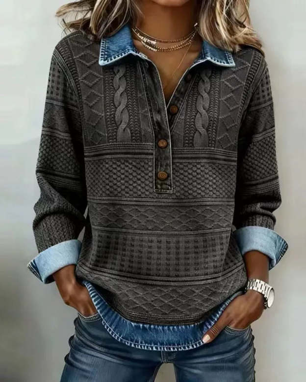 Zaria | Knitted Collar Long-Sleeve Shirt