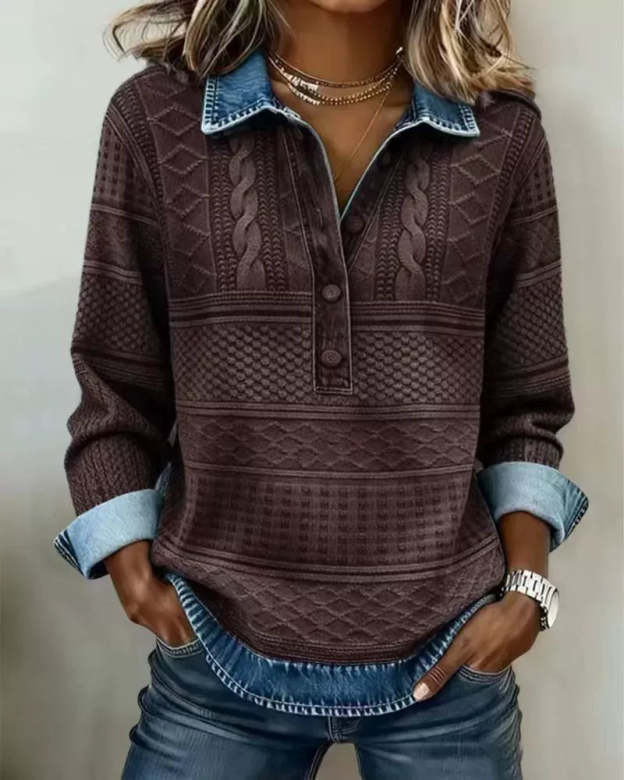 Zaria | Knitted Collar Long-Sleeve Shirt