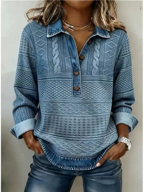 Zaria | Knitted Collar Long-Sleeve Shirt