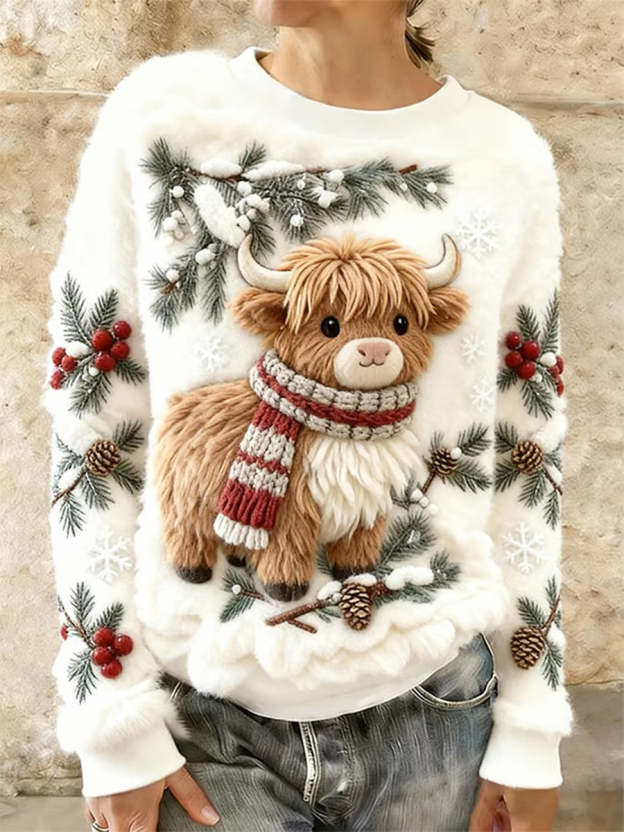 Women's Winter Cute Highland Cow  Flannel Hoodie