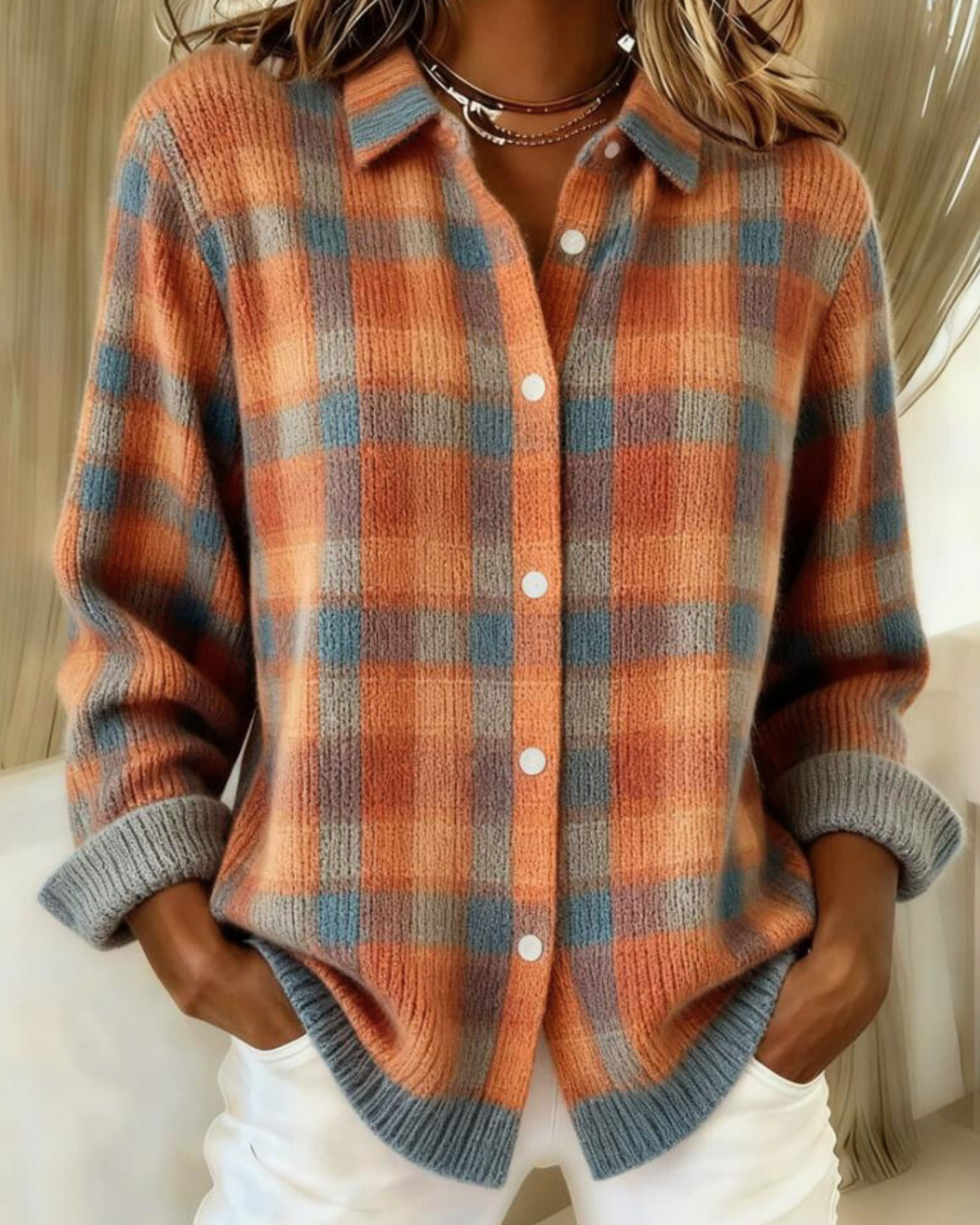 Caral™ | Colourful Soft Button-Up Shirt Style Sweater