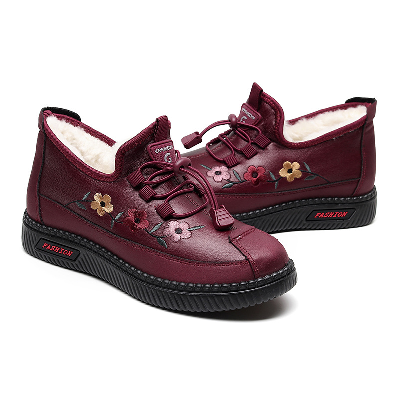 Chaussures de neige en coton brodé, épaisses et doublées, pour femmes, à la mode