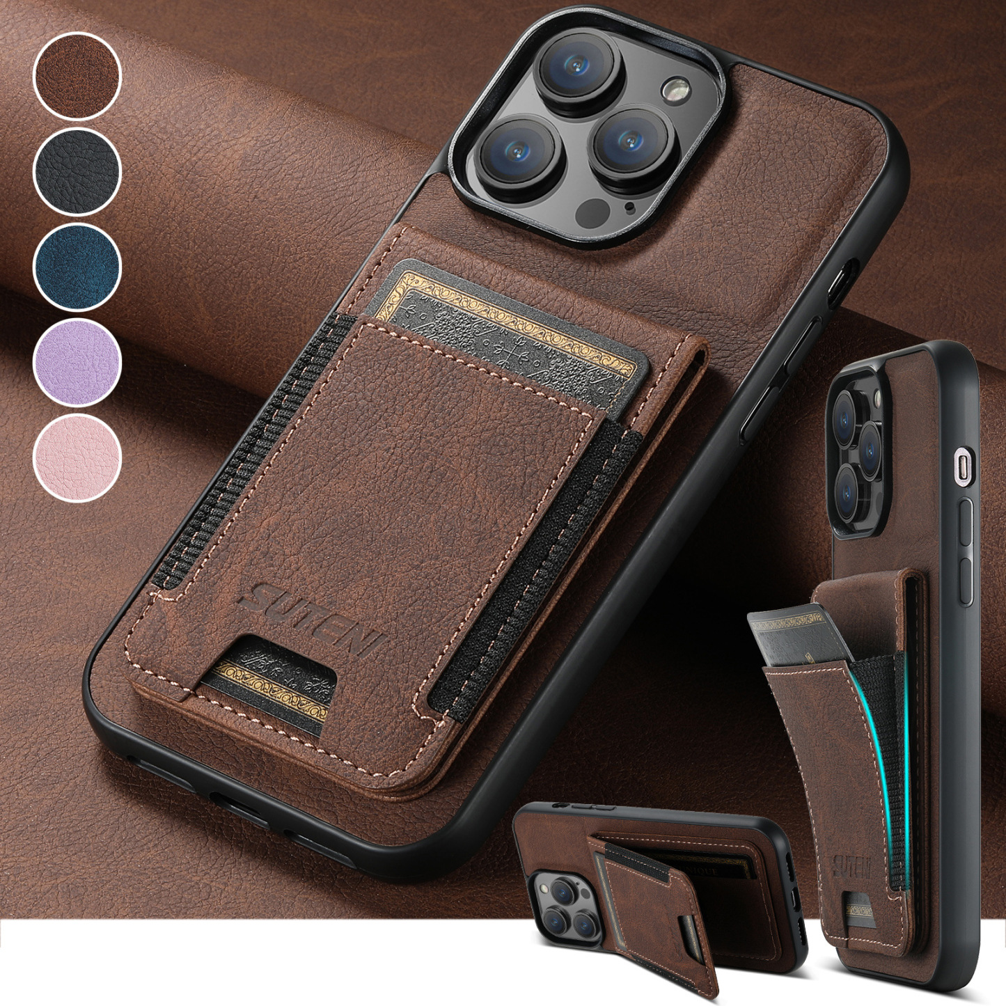 Luxury Leather Business Card Wallet Mobile Phone Case for Apple iPhone