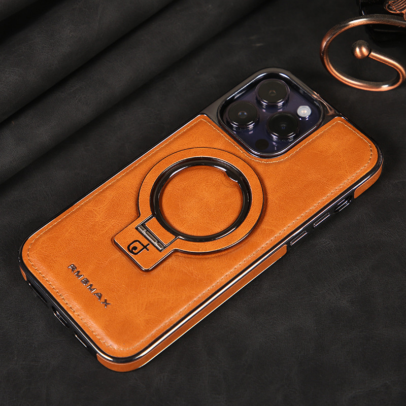 Leather Business Magsafe Bracket Mobile Phone Case for iPhone