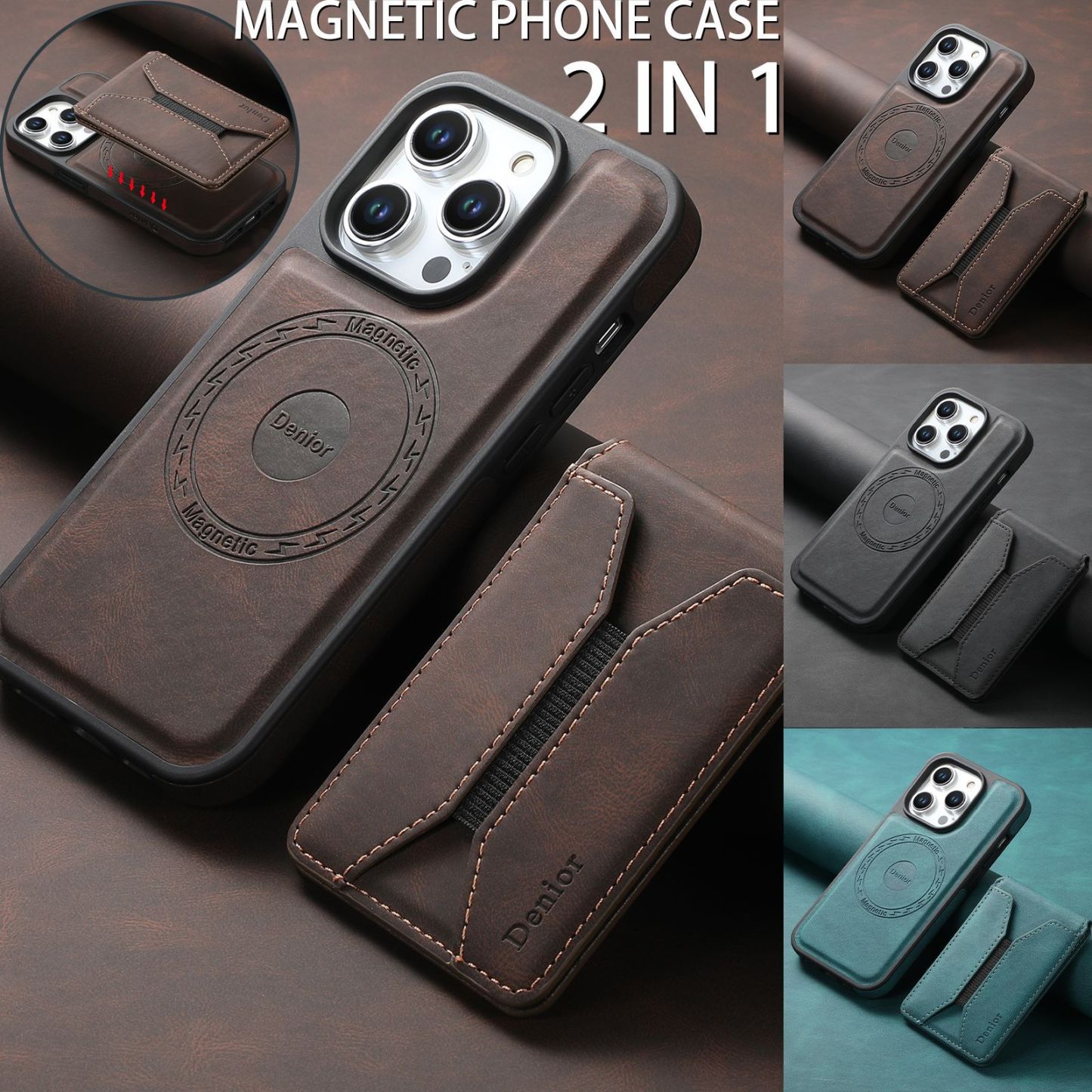 Luxury Leather Business Magsafe Card Wallet Mobile Phone Case for Apple iPhone