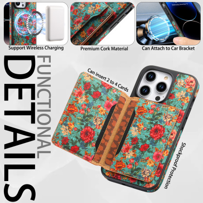 Floral Leather Magsafe Card Wallet Mobile Phone Case for Apple iPhone