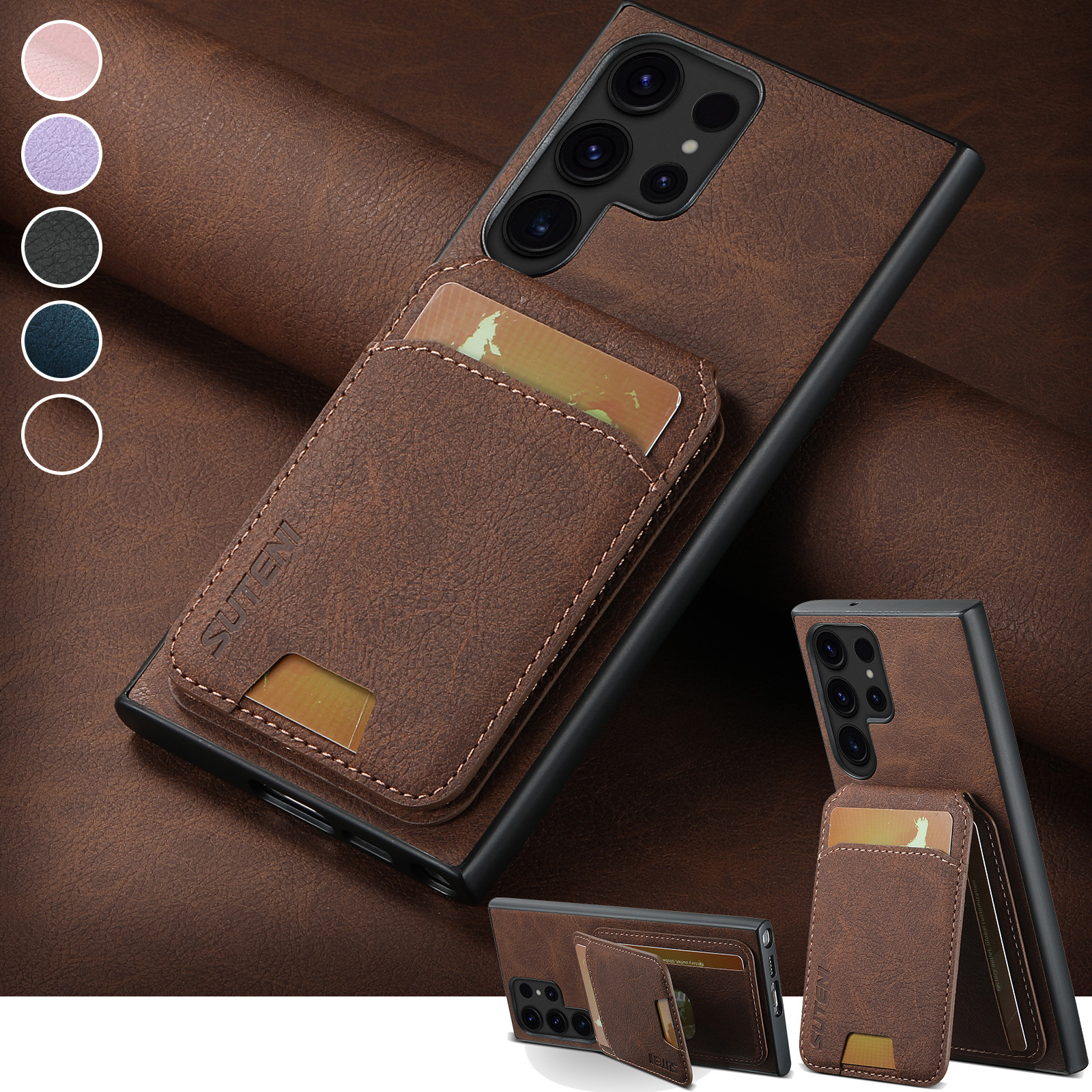 Leather Card Wallet Mobile Phone Case for Samsung Galaxy S