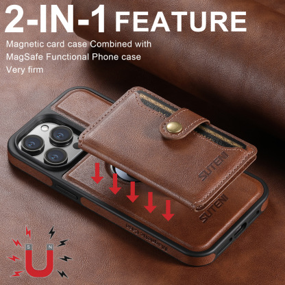 Leather Business Magsafe Card Wallet Mobile Phone Case for iPhone