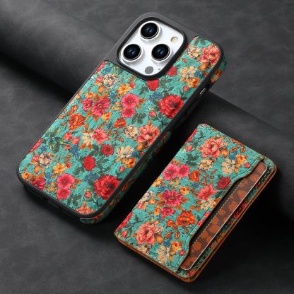 Floral Leather Magsafe Card Wallet Mobile Phone Case for Apple iPhone