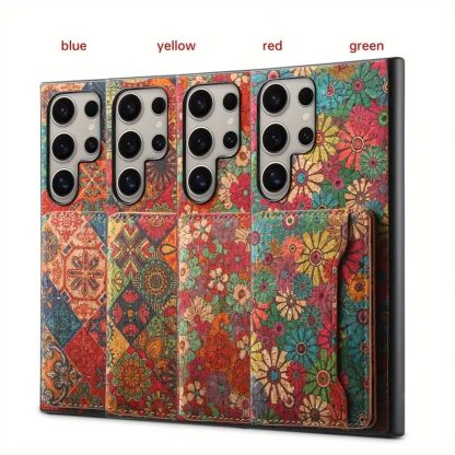 Floral Leather Card Wallet Mobile Phone Case for Samsung Galaxy S