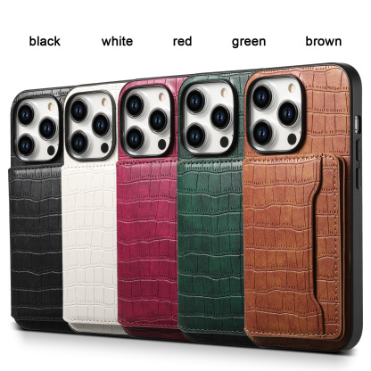 Luxury Leather Business Card Wallet Mobile Phone Case for Apple iPhone