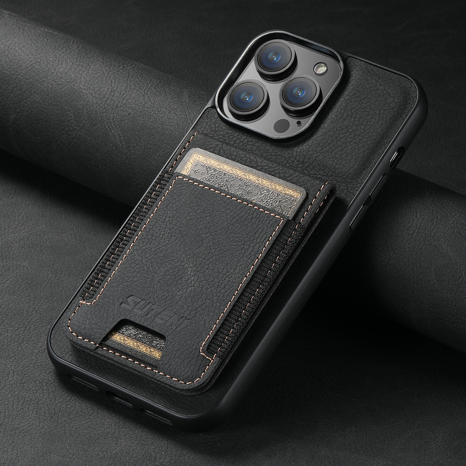 Luxury Leather Business Card Wallet Mobile Phone Case for Apple iPhone