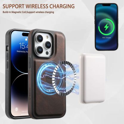 Luxury Leather Business Magsafe Card Wallet Mobile Phone Case for Apple iPhone