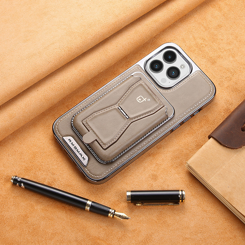 Leather Business Magsafe Bracket Mobile Phone Case for iPhone