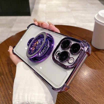 Acrylic Four-corner Anti-fall Creative Gyro Rotating Bracket Mobile Phone Case for Apple iPhone