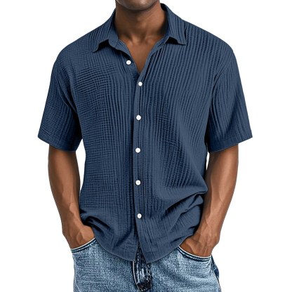 Men's Crinkle Textured Cotton Short Sleeve Button-Up Shirt