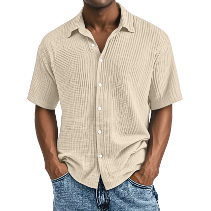 Men's Crinkle Textured Cotton Short Sleeve Button-Up Shirt