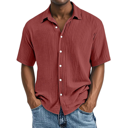 Men's Crinkle Textured Cotton Short Sleeve Button-Up Shirt