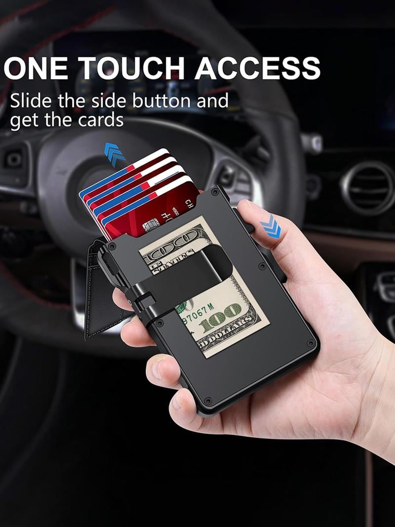 Minimalist Men&rsquo;s Slim Wallet: 9 - 13 Cards, Money Clip, ID Window. RFID - Blocking, Aluminum Bifold Pop - Up