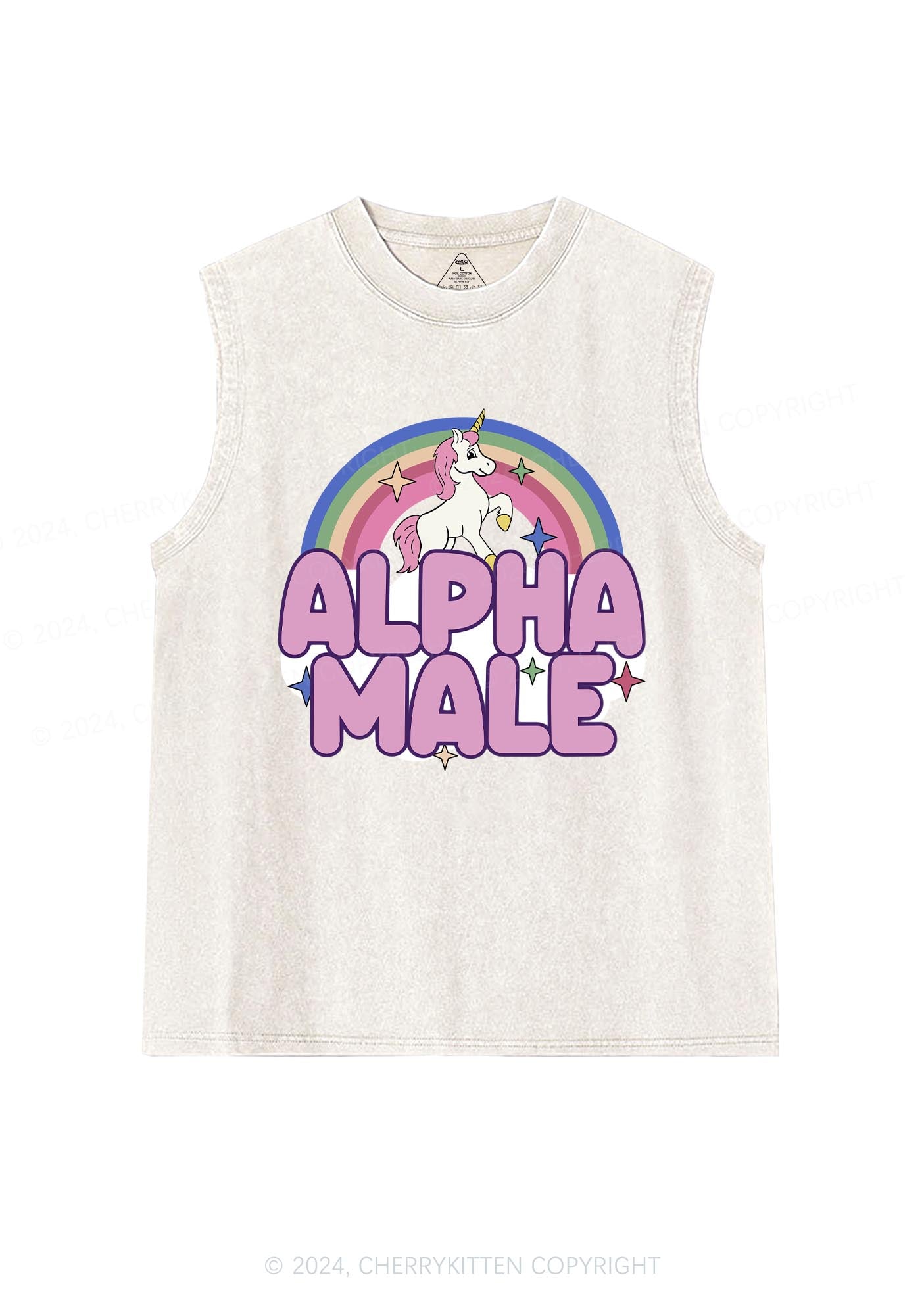 Rainbow Unicorn Alpha Male Y2K Washed Tank 