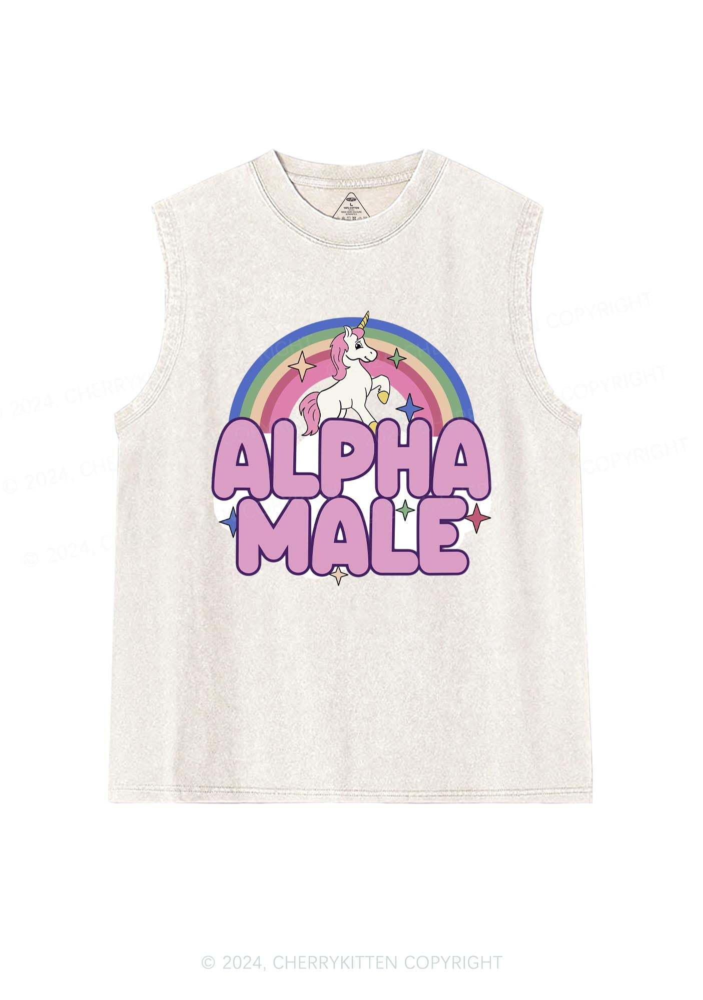 Rainbow Unicorn Alpha Male Y2K Washed Tank 