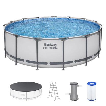 Round Above Ground Pool Set, Gray (15 Ft | 14 Ft | 13 Ft | Size Options)   Complete Set with Filter Pump, Ladder and Cover