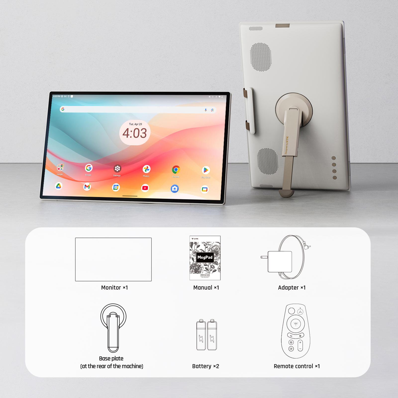 Ktc MegPad A25Q5 25in Touch Screen FHD IPS Panel Portable Smart TV Monitor with Case, Qualcomm 8-Core CPU, 8GB+128GB, Android 14, EDLA Certification, 8MP Camera, 2&times;8W+2&times;4W Speakers, Remote Control, 5000mAh Built-In Battery, Wi-Fi 5