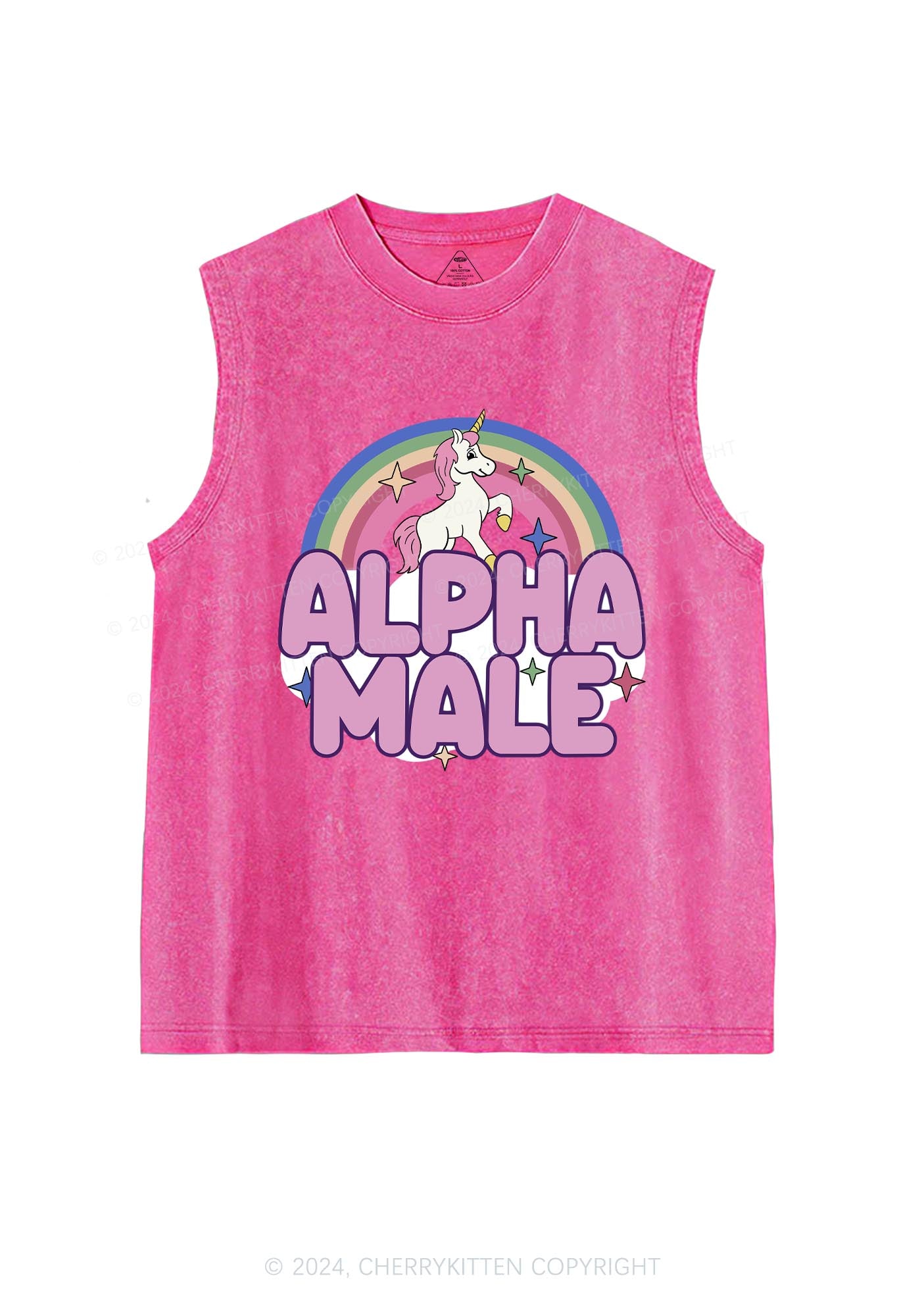 Rainbow Unicorn Alpha Male Y2K Washed Tank 