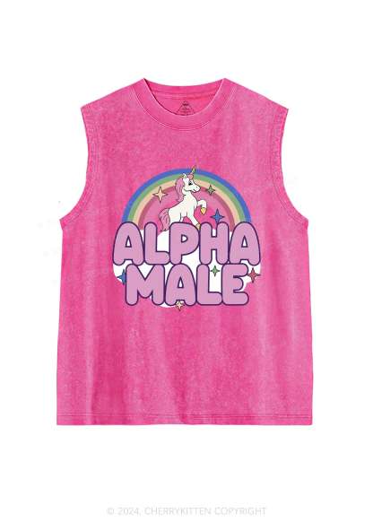 Rainbow Unicorn Alpha Male Y2K Washed Tank 