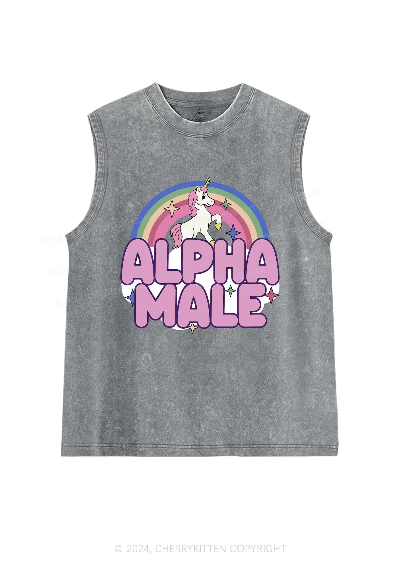 Rainbow Unicorn Alpha Male Y2K Washed Tank 