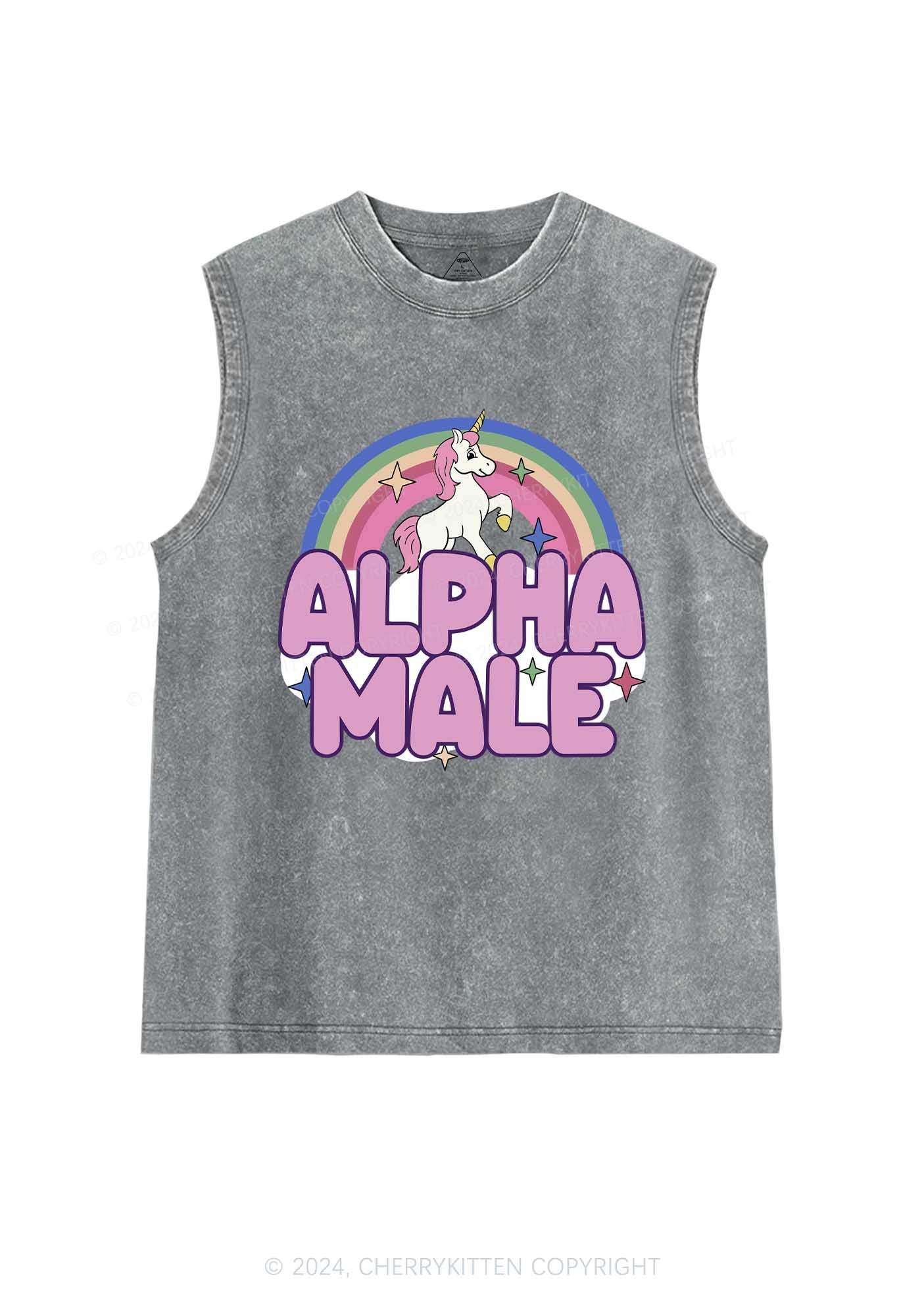 Rainbow Unicorn Alpha Male Y2K Washed Tank 