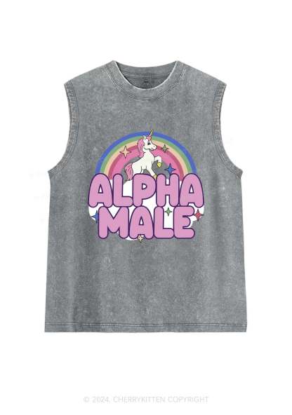 Rainbow Unicorn Alpha Male Y2K Washed Tank 