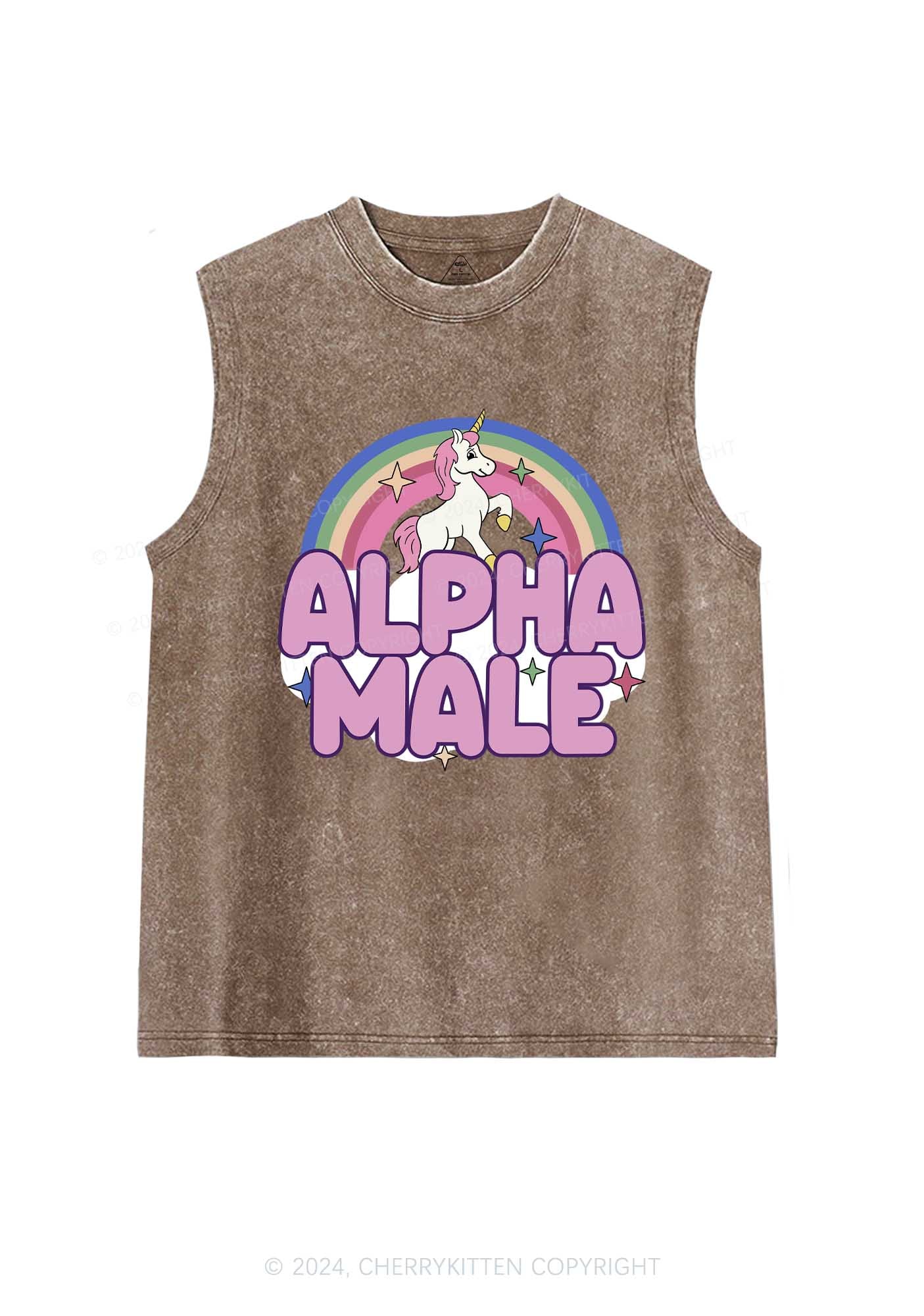Rainbow Unicorn Alpha Male Y2K Washed Tank 