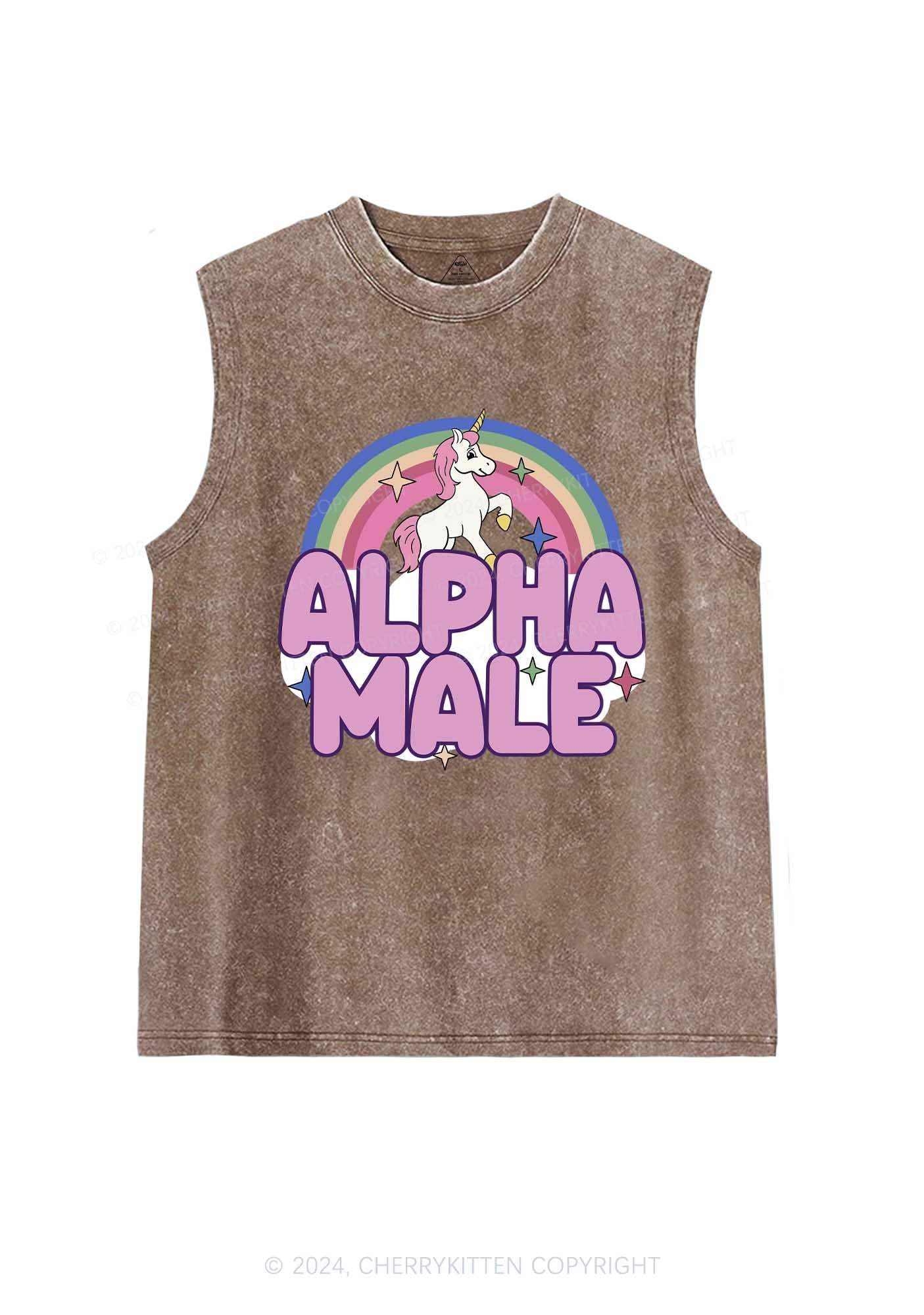 Rainbow Unicorn Alpha Male Y2K Washed Tank 