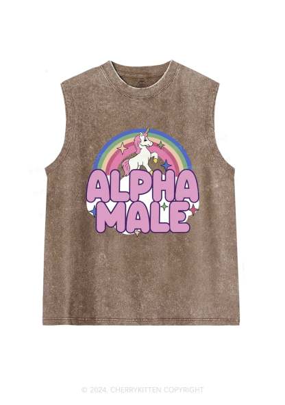 Rainbow Unicorn Alpha Male Y2K Washed Tank 